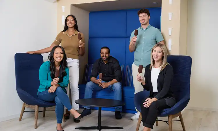 A group of coworkers talking