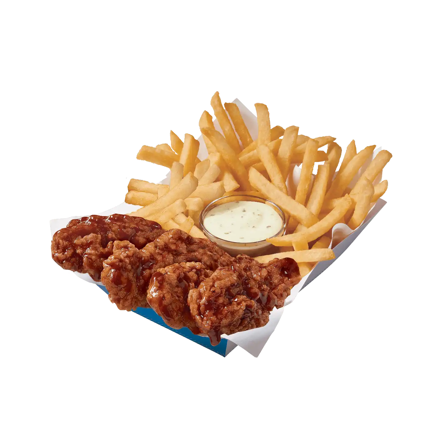 Honey BBQ Chicken Strip Basket with fries and dipping sauce