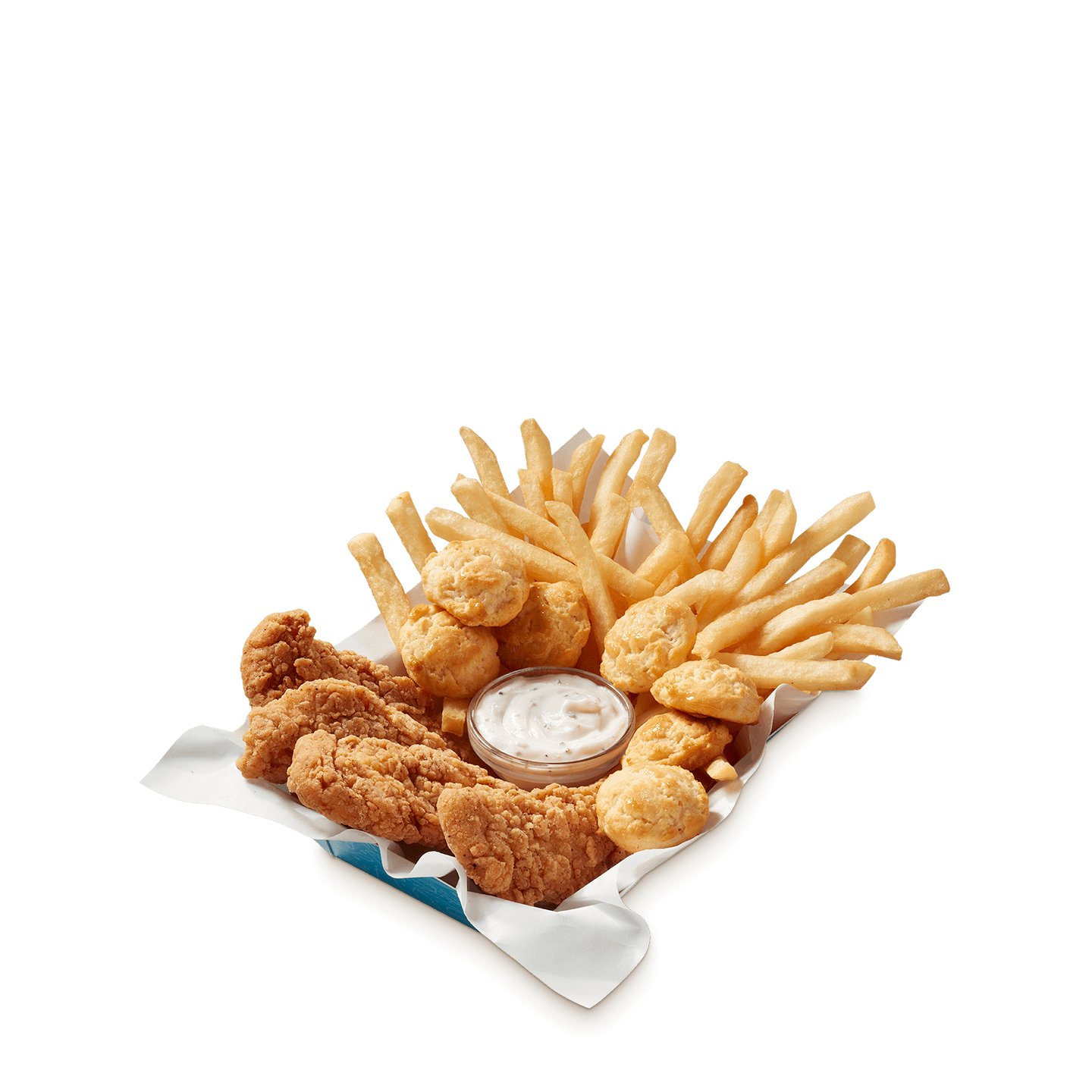 Chicken and biscuits basket with gravy and fries