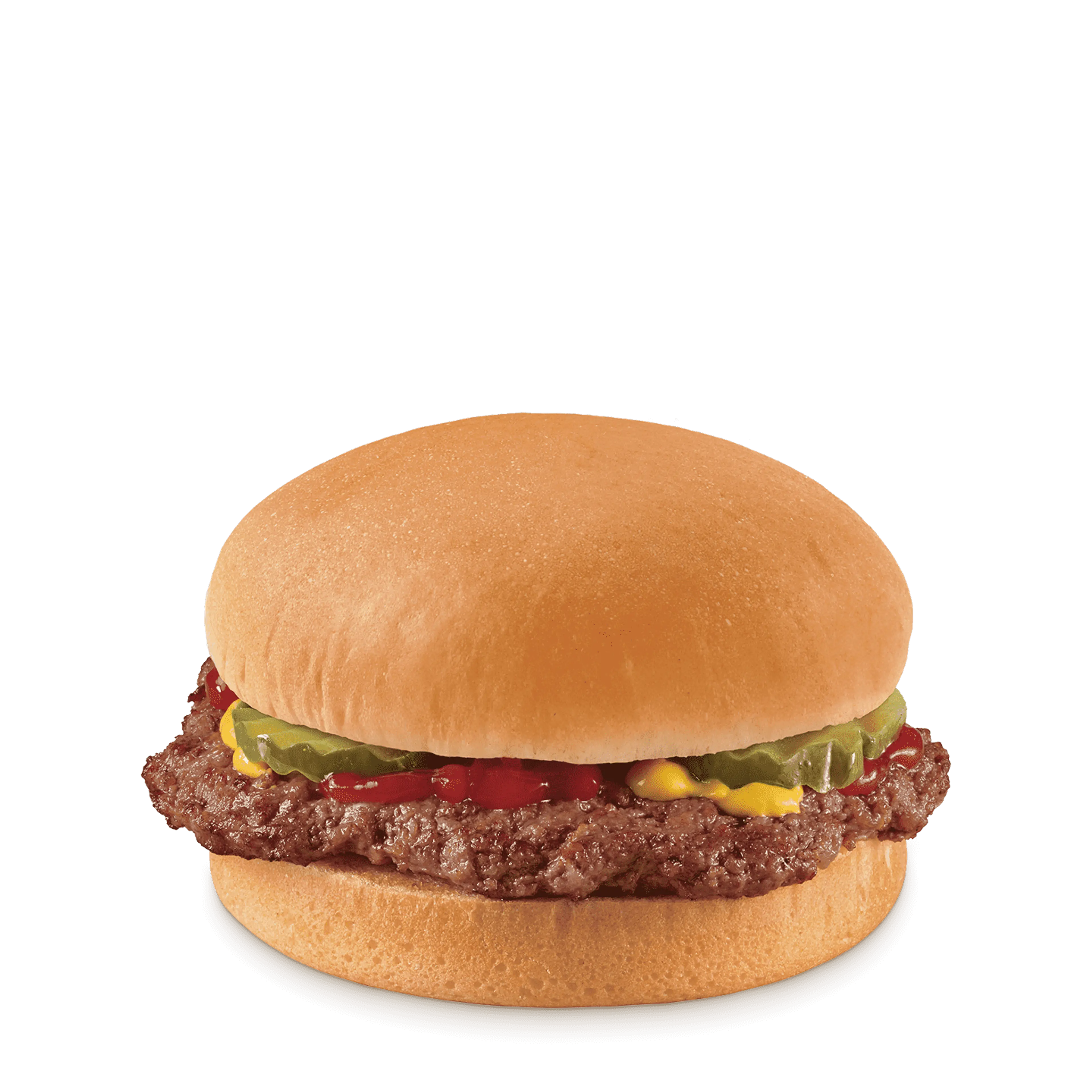hamburger with pickles, mustard and ketchup
