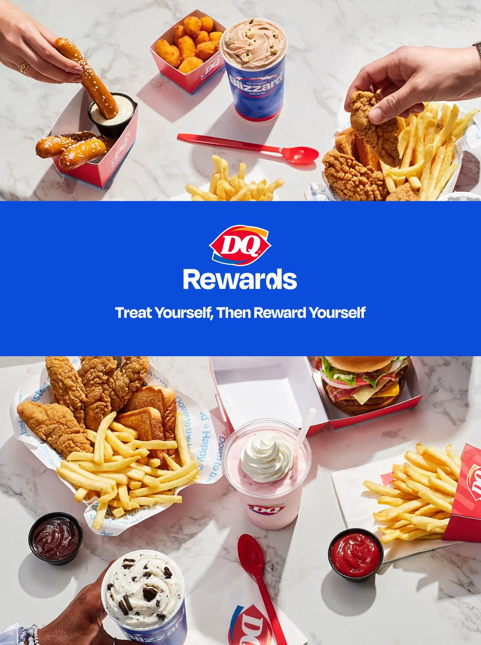 A table with DQ treats and food