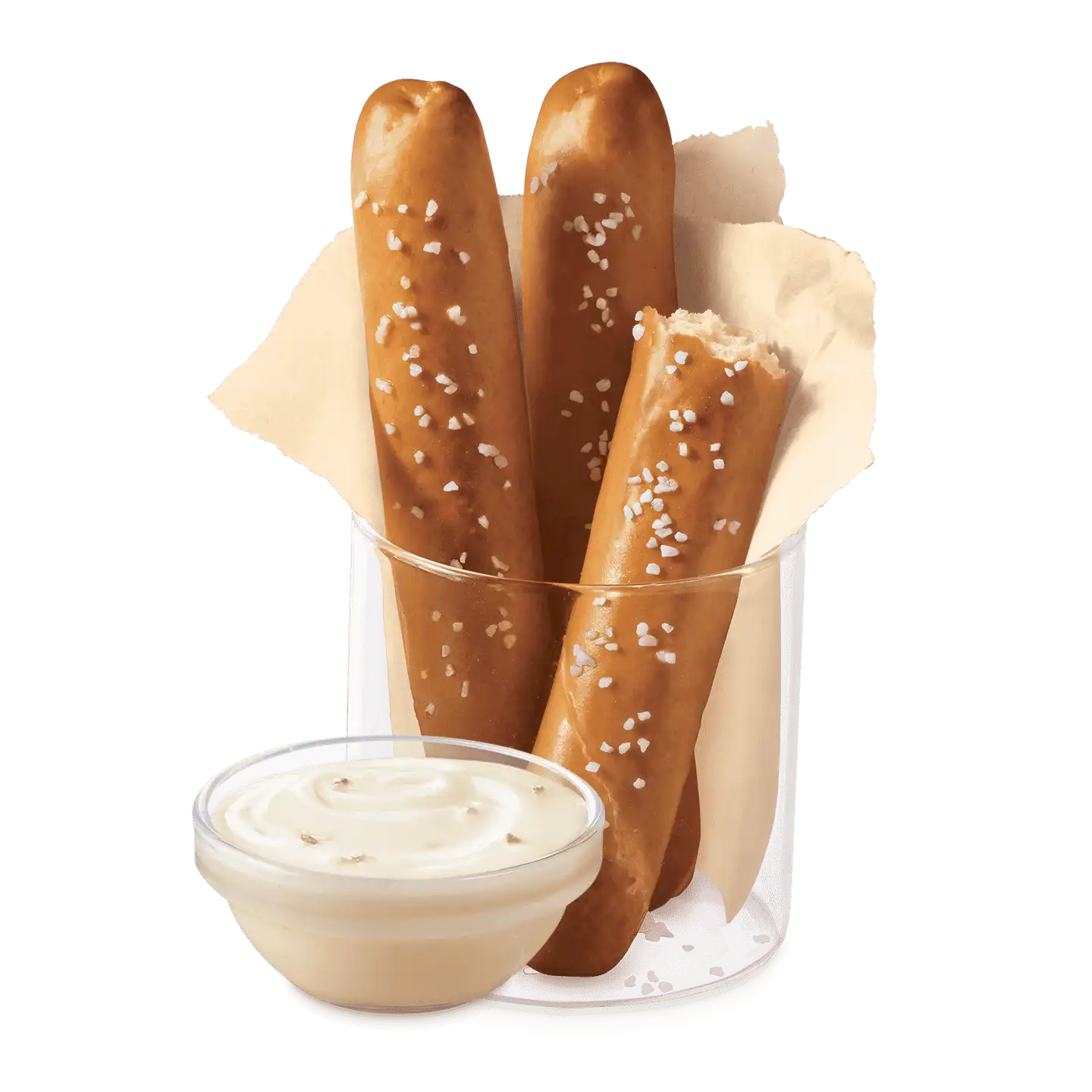 Bâtonnets de bretzel tendres avec trempette épicée au fromage